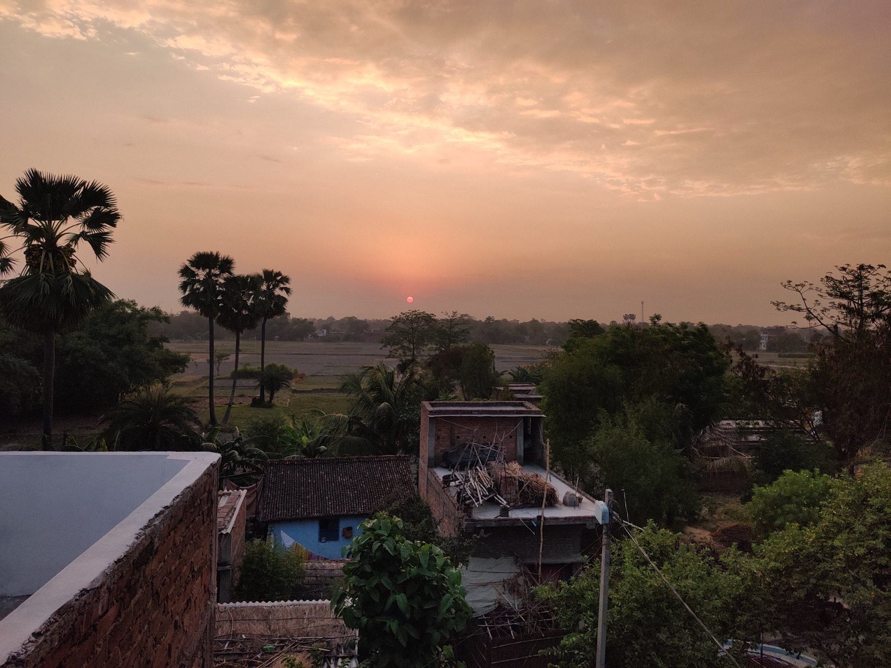 Sunset over a village in rural Bihar